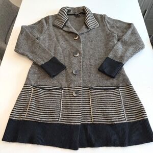 Gio & Gio Italy Womens PS Black Tan Textured Knit Button Longline Cardigan Coat